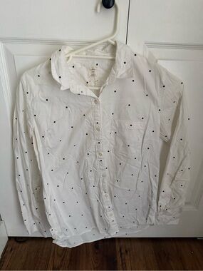GAP White Button-Up Shirt with Black Polka Dots 100% cotton